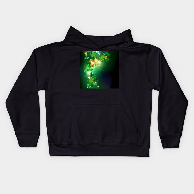 Glowing Golden Shamrock Kids Hoodie by Blackmoon9